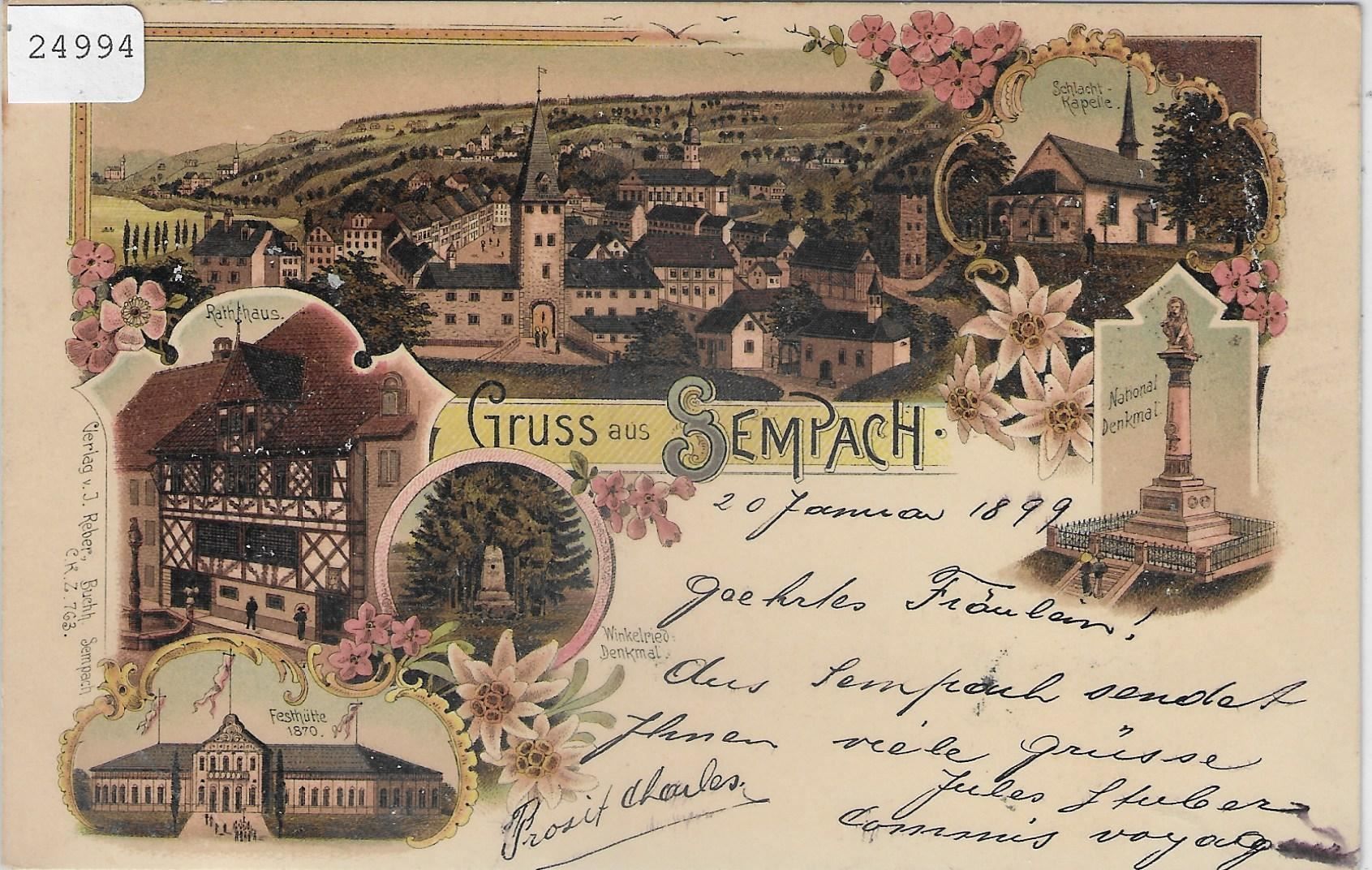 Cartoline postali: Gruss aus Sempach - Litho 1899 – Antico da Ettingen venduto da Kartenplanet