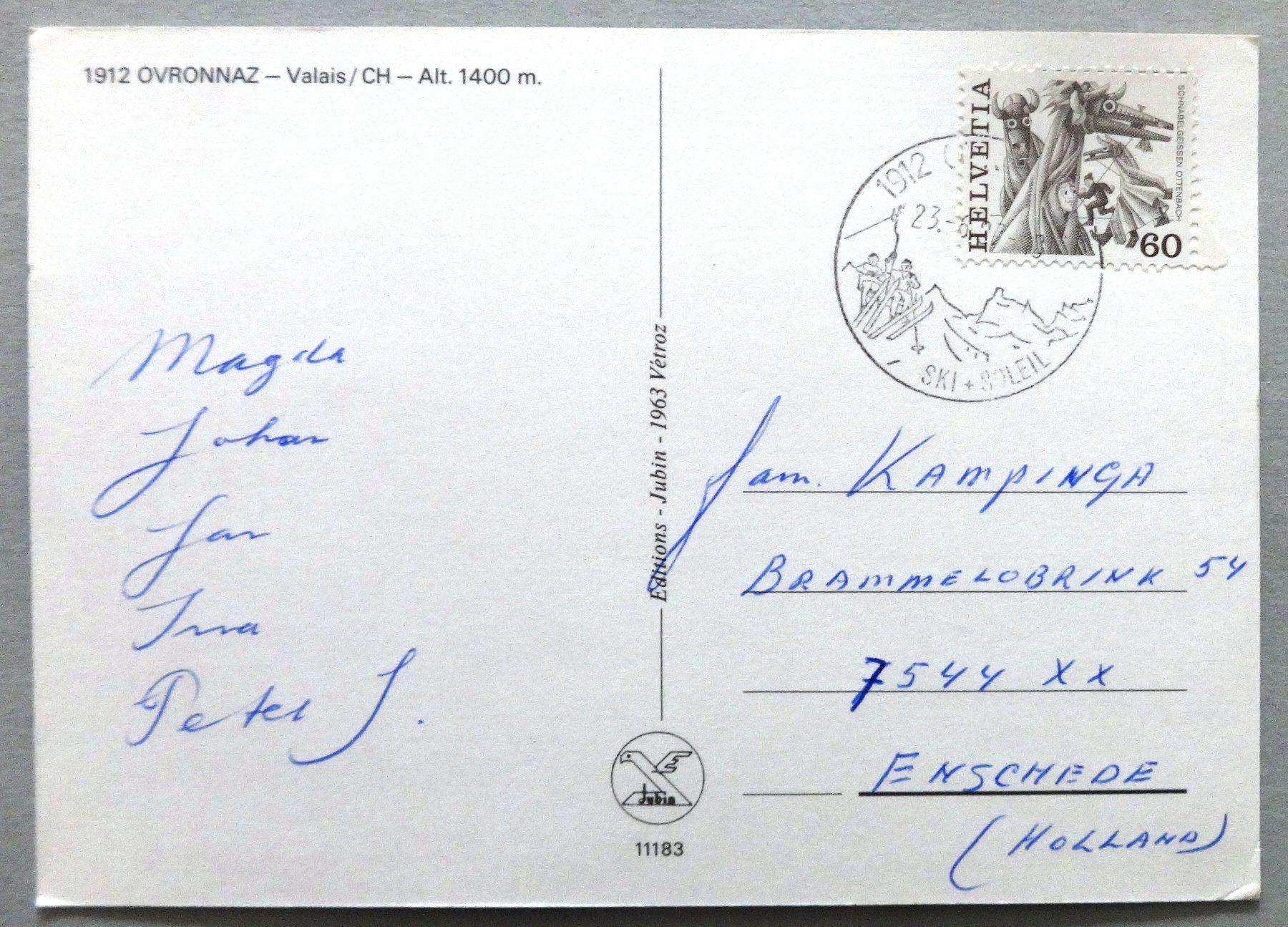 Cartoline postali: Ovronnaz, alt. 1400 m, Valais – Usato da Fétigny venduto da Billy2miny 1