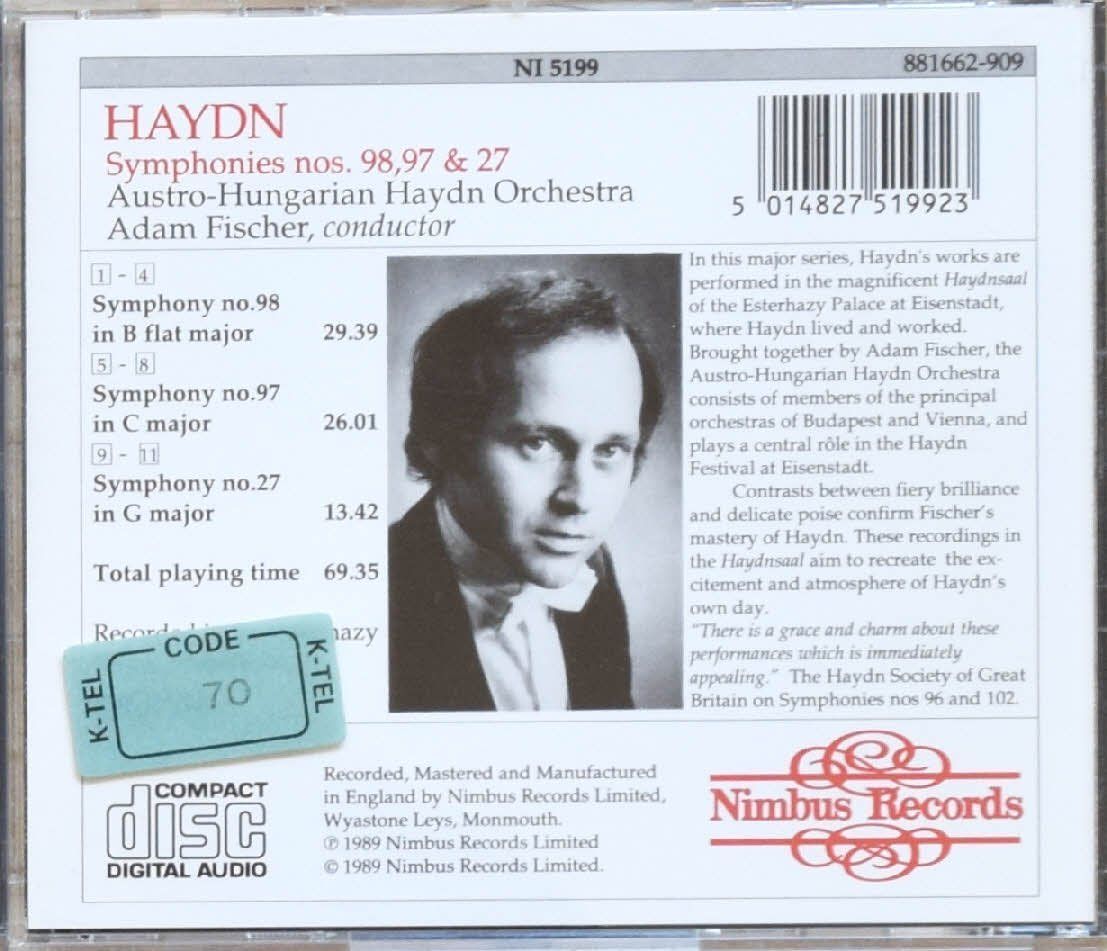 CD: Joseph Haydn - Symphonies No. 98, 97, 27 - CD – Usato da Niederhelfenschwil venduto da Rol9527 1