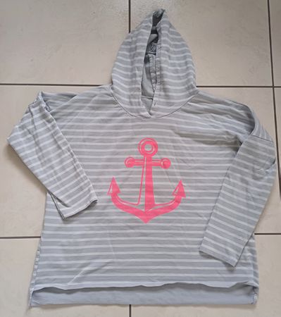 Kapuzenpullover Grösse 42 weiss-grau gestreift