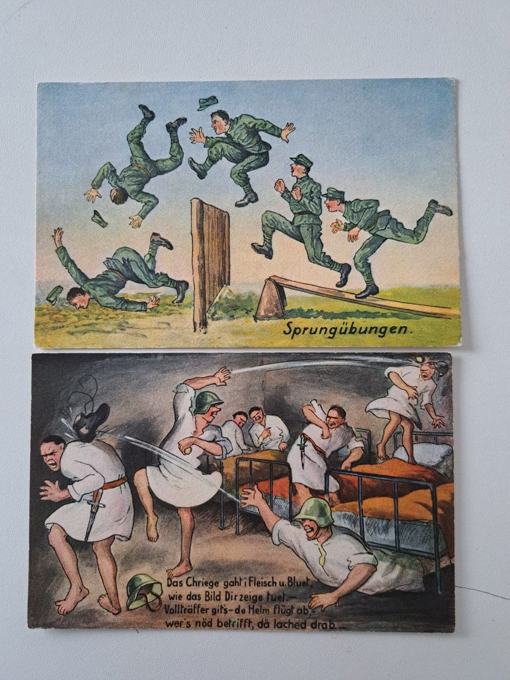 Ansichtskarten: 2 alte humorvolle Militär Ansichtskarten  um 1930 – Gebraucht aus Langendorf von thesi246