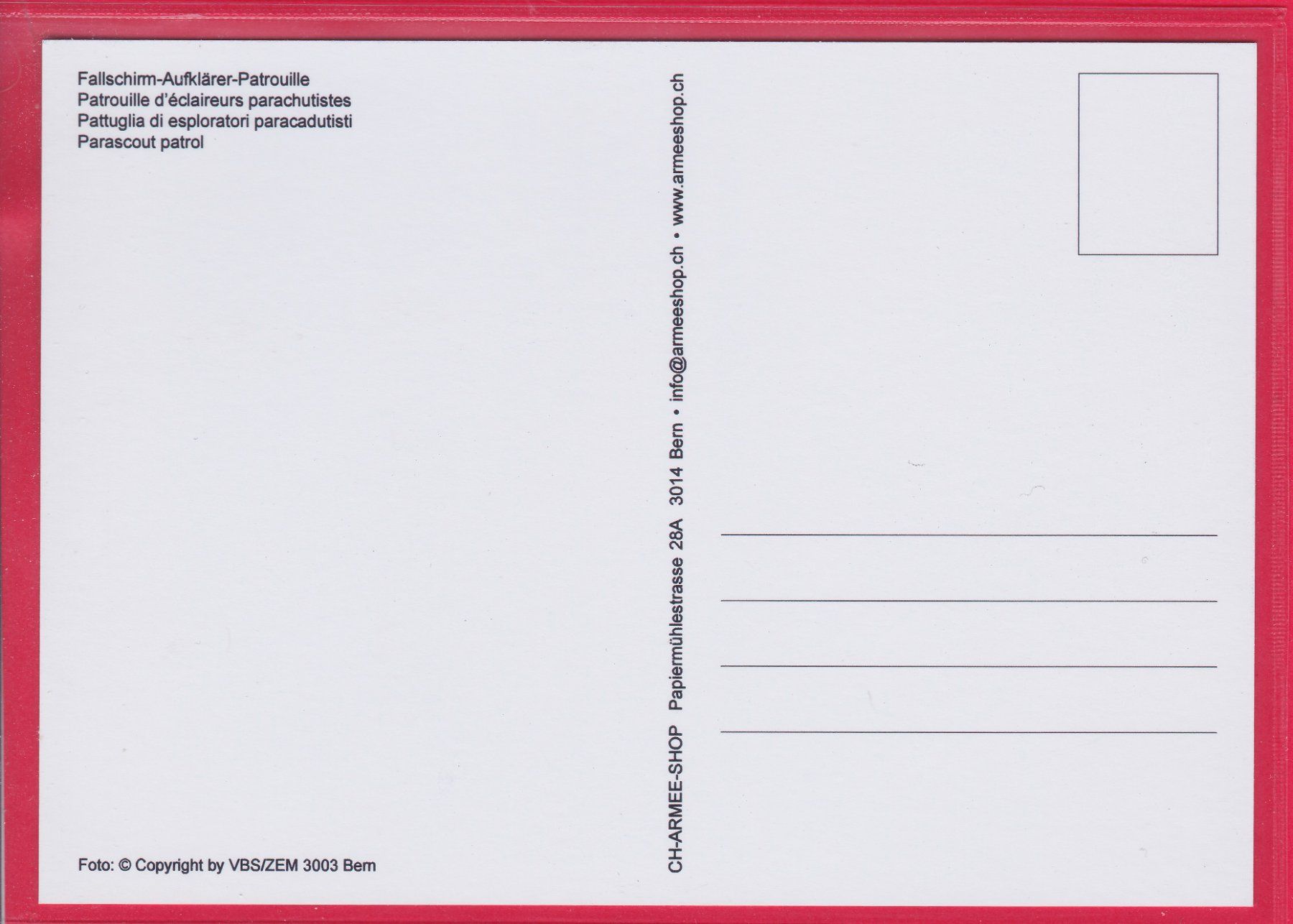 Cartoline postali: FALLSCHIRM-AUFKLÄRER-PATROUILLE – Usato da Oberrieden venduto da Gebirgsstelze 1