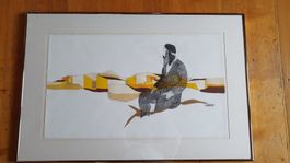 Tableau "homme assis dans le désert" - Roland Schaller 1990