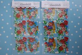 Glanzbildli Rosen, Vintage Oblaten 2 Stück Blumenstrauss