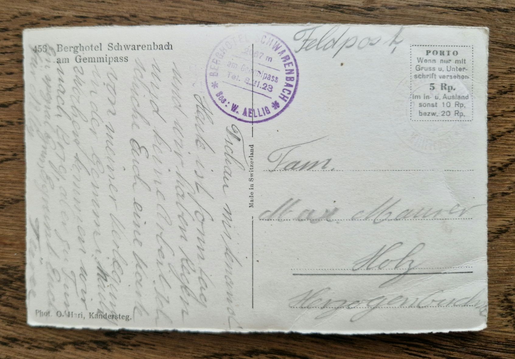 Cartoline postali: Berghotel Schwarenbach, Feldpost – Usato da Ebikon venduto da Donar50 1