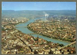 AK color Basel BS Kunstmuseum bis Klybeck, Flugbild ≈ 1961  