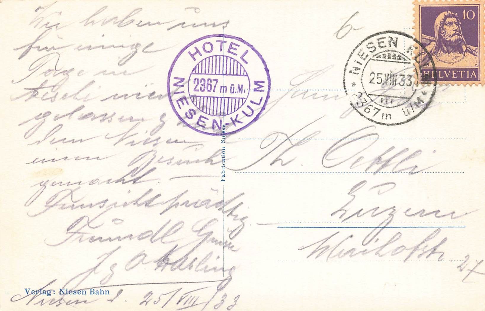 Cartoline postali: Niesen bahn und Alpen – Usato da Biasca venduto da Blenio71 1