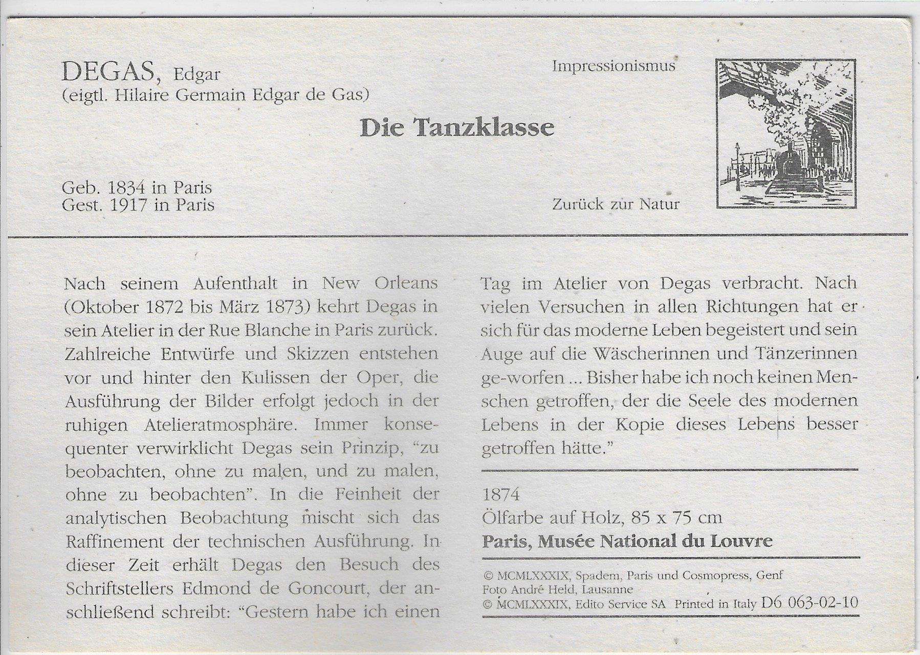 Cartoline postali: Edgar Degas - Die Tanzklasse 1874 – Usato da Ettingen venduto da Kartenplanet 1