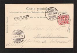 Stabstempel Interlaken Oststation auf AK Interlaken , 1904