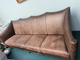 Elegantes Ledersofa, Vintage Design, Braun