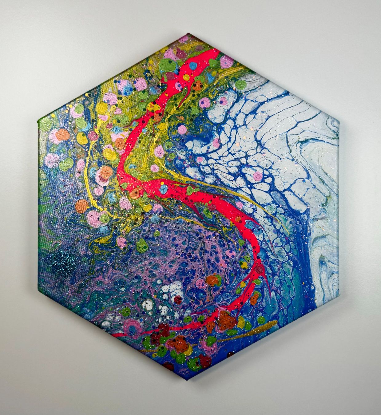 Dipinti: Acryl-Flüssigmalerei, Sechseck – Usato da Schlieren venduto da MayaSheng1983