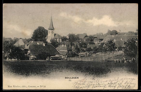 Cartes postales: AK Bolligen, Ortsansicht mit Kirche – D'occasion à Berlin par bartko-reher