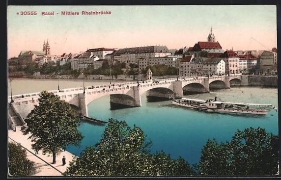 Cartes postales: AK Basel, Mittlere Rheinbrücke, 1919 – D'occasion à Berlin par bartko-reher