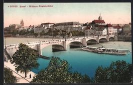 AK Basel, Mittlere Rheinbrücke, 1919