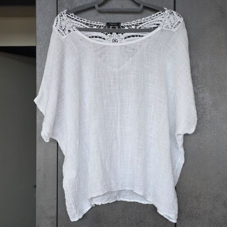 🐸 WEITE BOHO BLUSE TOP S - XL MIT SPITZE LUFTIG BAUMWOLLE
