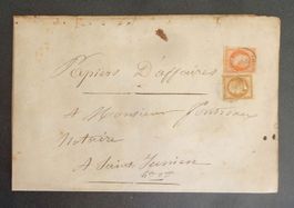 FRANCE: Limoges–St-Junien, 40 + 10 c  sur fragment (1860)