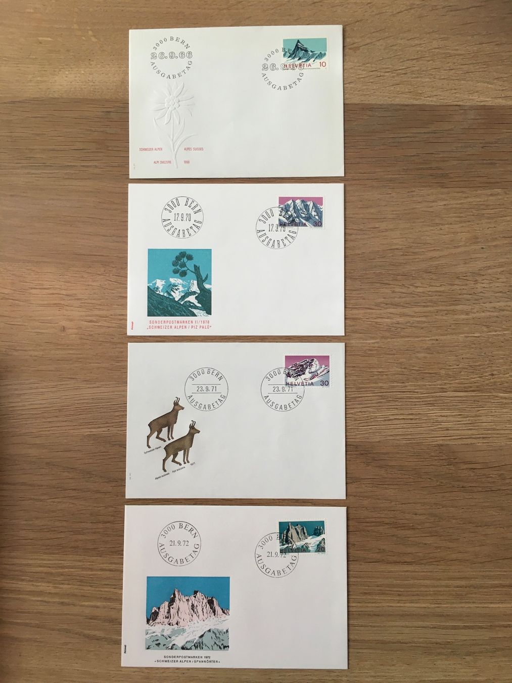 Tutti i francobolli: 4 FDC mit Schweizer Berge, schöne Qualität – Usato da Schübelbach venduto da Philphila71