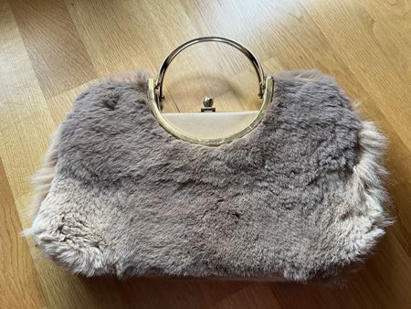 Chic Fur Handbag with Golden Handle