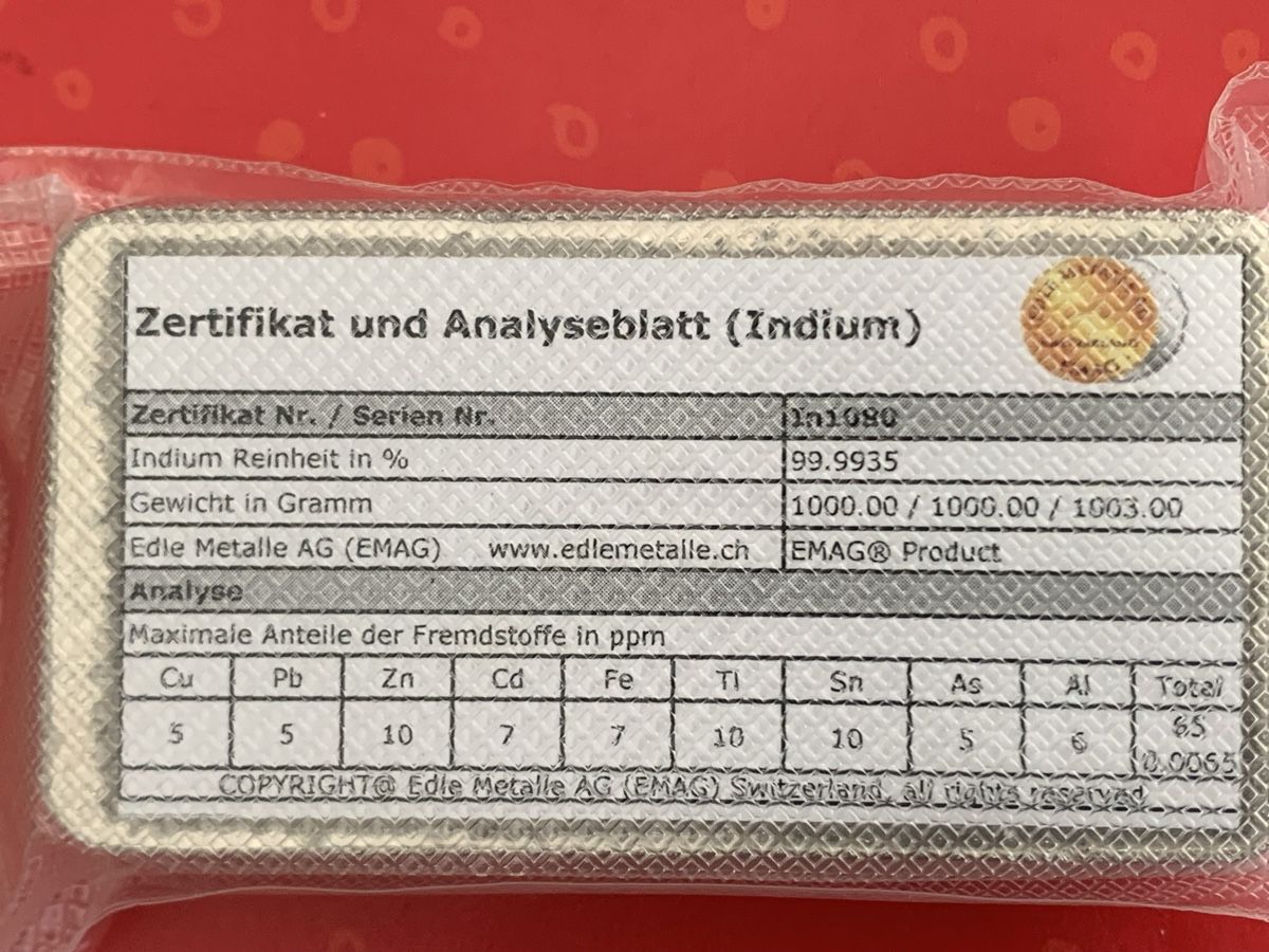 Edelmetalle: Indium 1 kg – Neu (gemäss Beschreibung) aus Fehraltorf von chilimilk 1