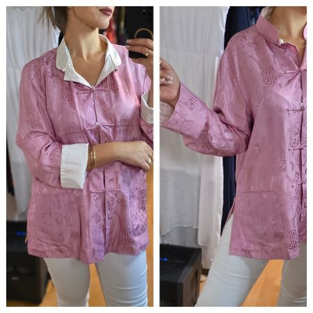 Vintage Seidenbluse Wendebluse – Rosa Eleganz 🌸L/XL