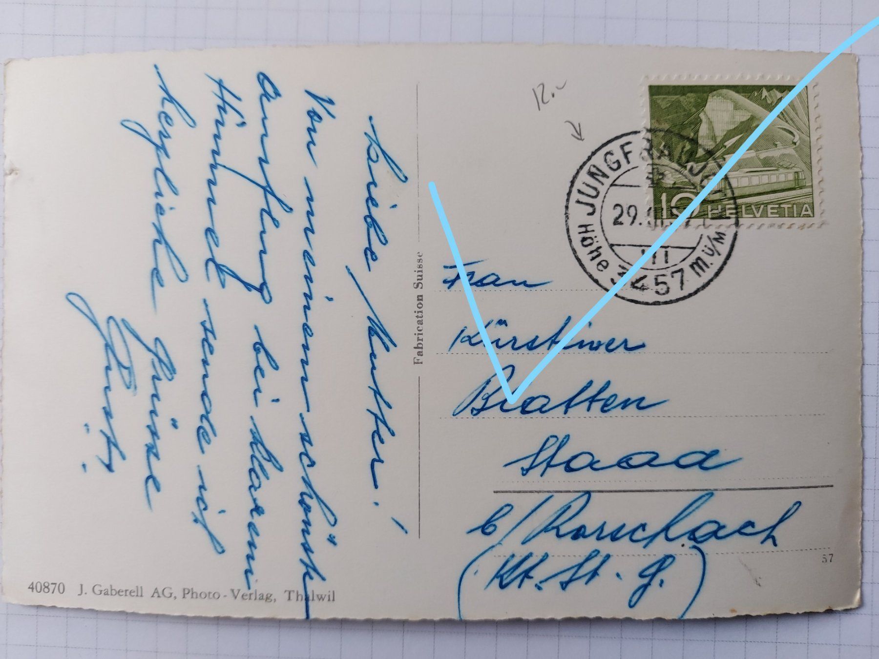 Cartoline postali: Jungfraujoch 1957 – Usato da Lyss venduto da rochen54 1