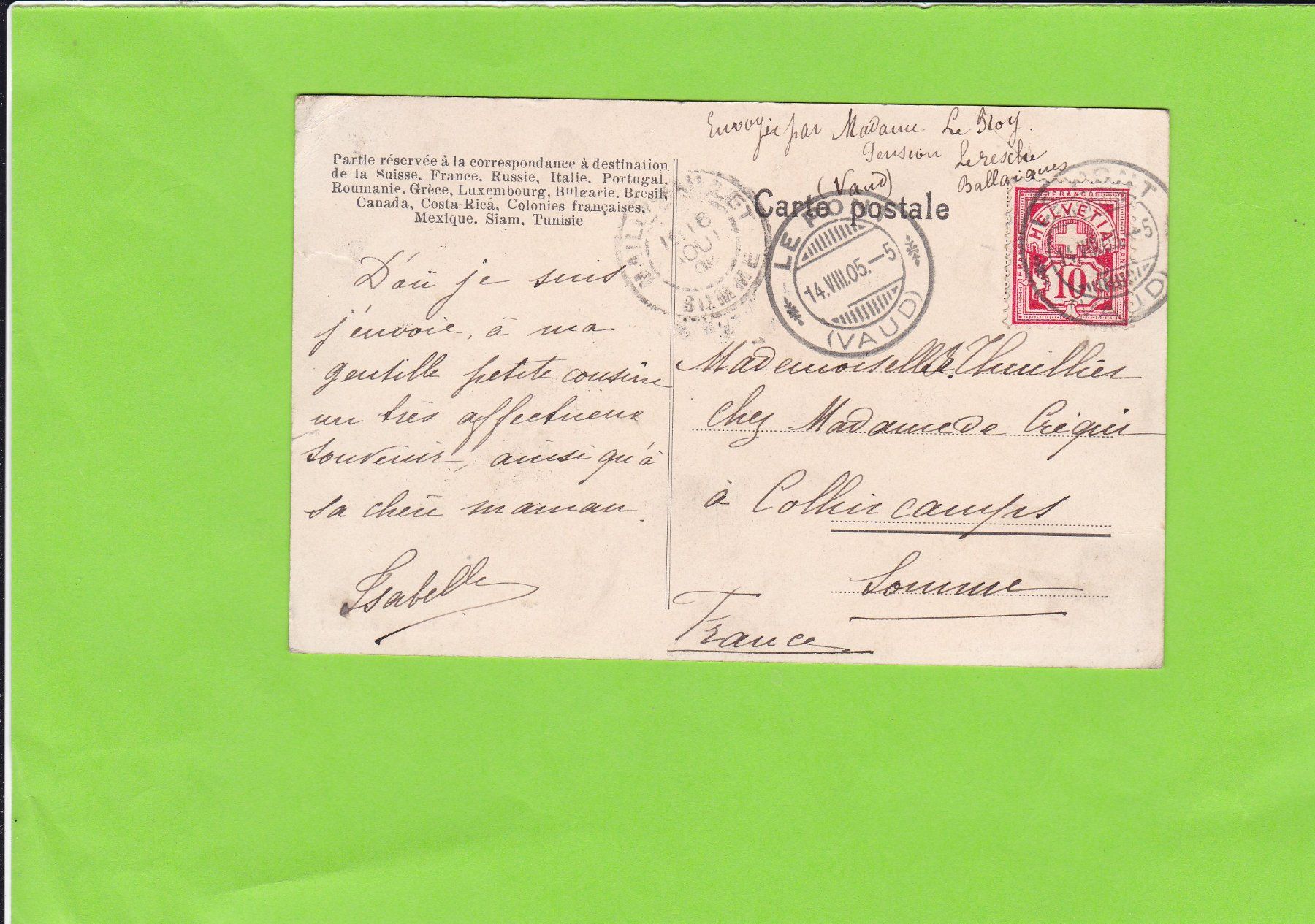 Ansichtskarten: Temple du Pont---1905 – Gebraucht aus St. Peterzell von neckertal 1
