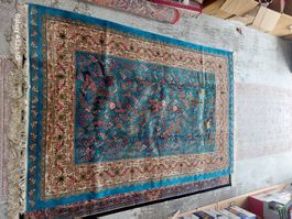 Indischer Handteppich orientalisch gemustert blau neu frisch