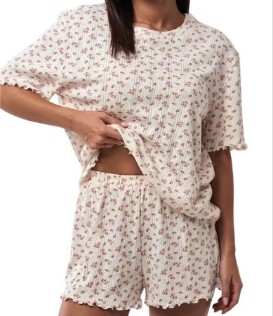Damen Pyjama Set Blumenmuster NEU