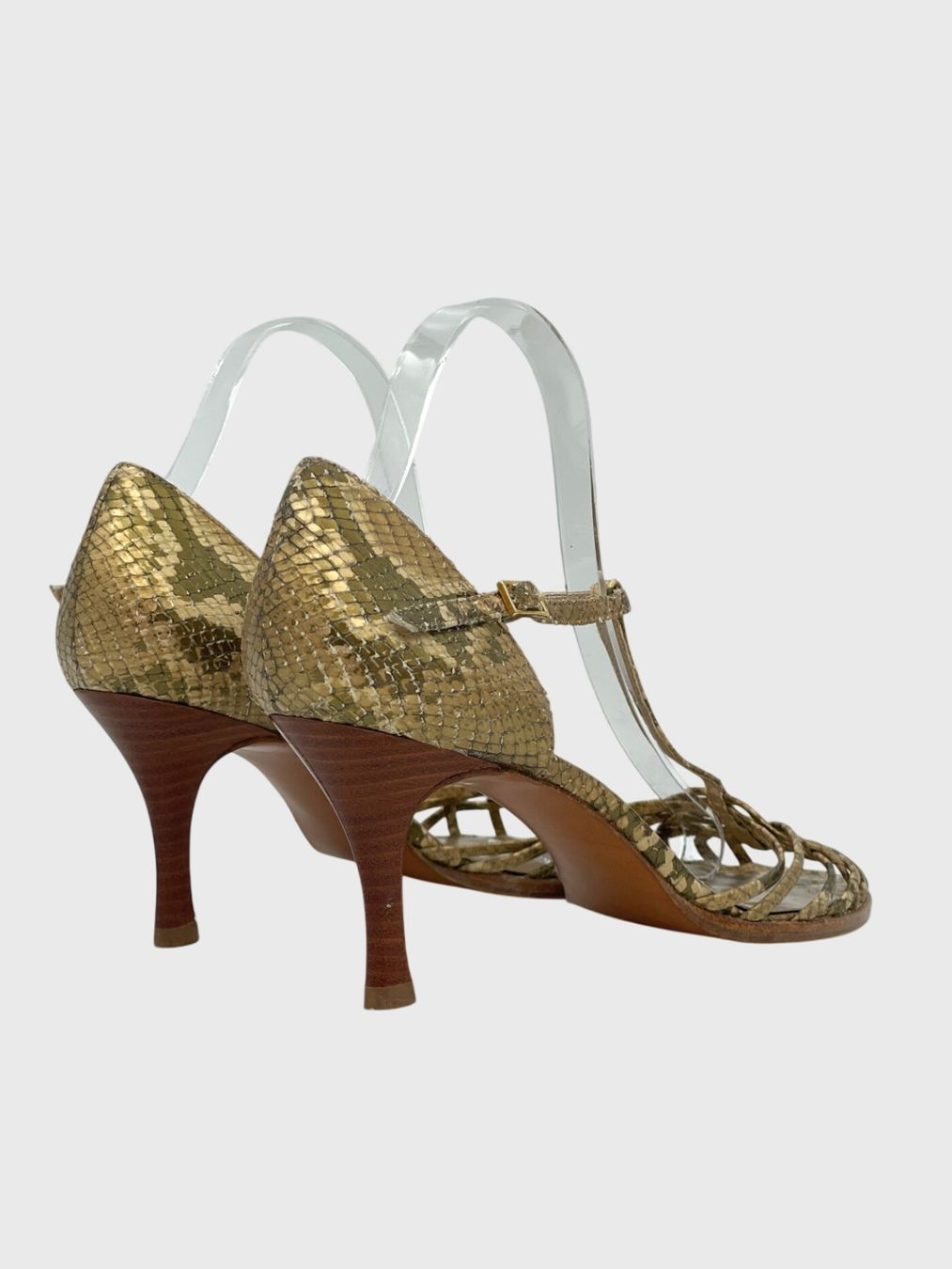Stuart Weitzman Scarpe da donna: Stuart Weitzman Snakeskin Sandale mit Absatz EU 38 Metallic – Usato da Zürich venduto da shoe_shop 3