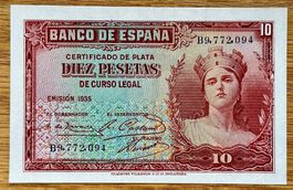 10 Pesetas Spanien 1935 UNC!!!