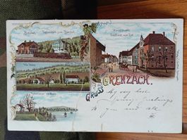 Litho PK / Gruss aus Grenzach - Bahnhof Restaurant von 1901