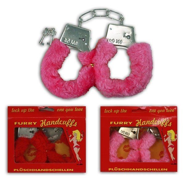 Plüschhandschellen rot oder rosa sortiert in Box ca 15,5x13c (Neu und ...