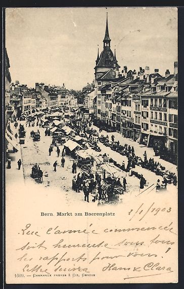 Cartoline postali: AK Bern, Markt am Baerenplatz, 1903 – Usato da Berlin venduto da bartko-reher