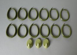 12 Ringe für Duschvorhang + 3 Handtuch-Haken olive