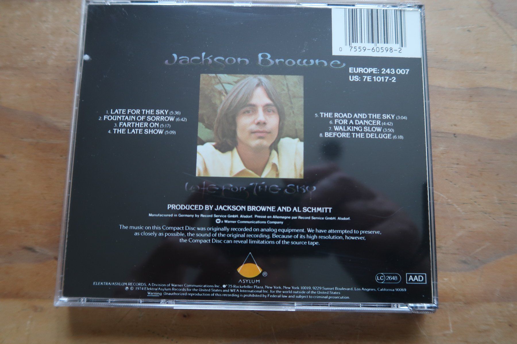 CD: JACKSON BROWNE - LATE FOR THE SKY - CD – Usato da Basel venduto da Patiscat 1
