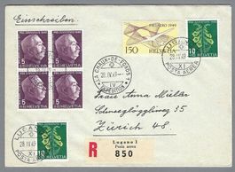 1949 PRO AERO MIT SCHÖNER FRANKATUR  PJ, LUGANO-LA CH.-DE-F.