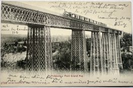 Rarität! Alte AK von Bahn & Der grossen Brücke 1904 Fribourg