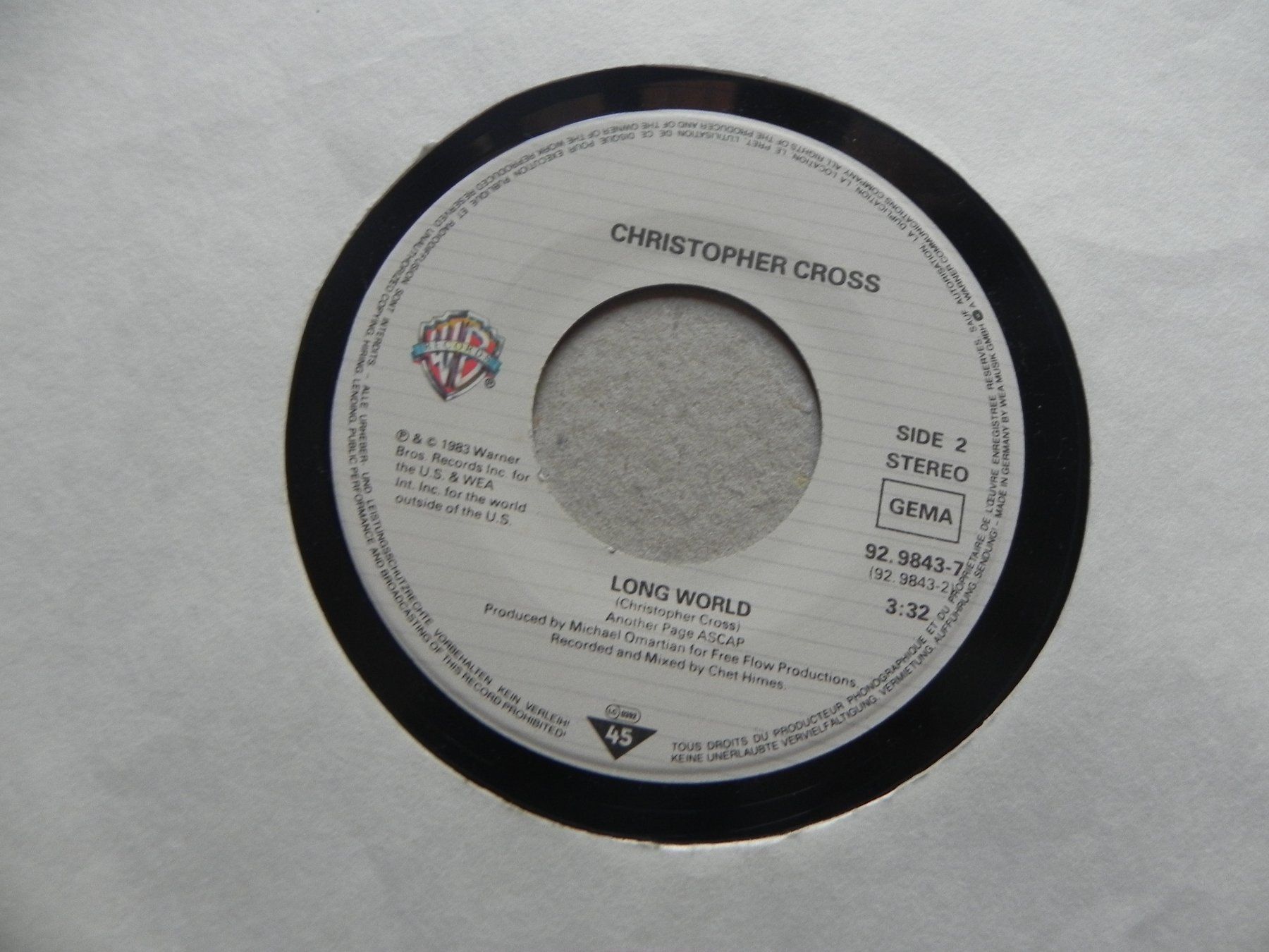 Schallplatten: Single 7 " USA Rock Sänger Christopher Cross 1983 All Right – Gebraucht aus Siebnen von krimsie 3