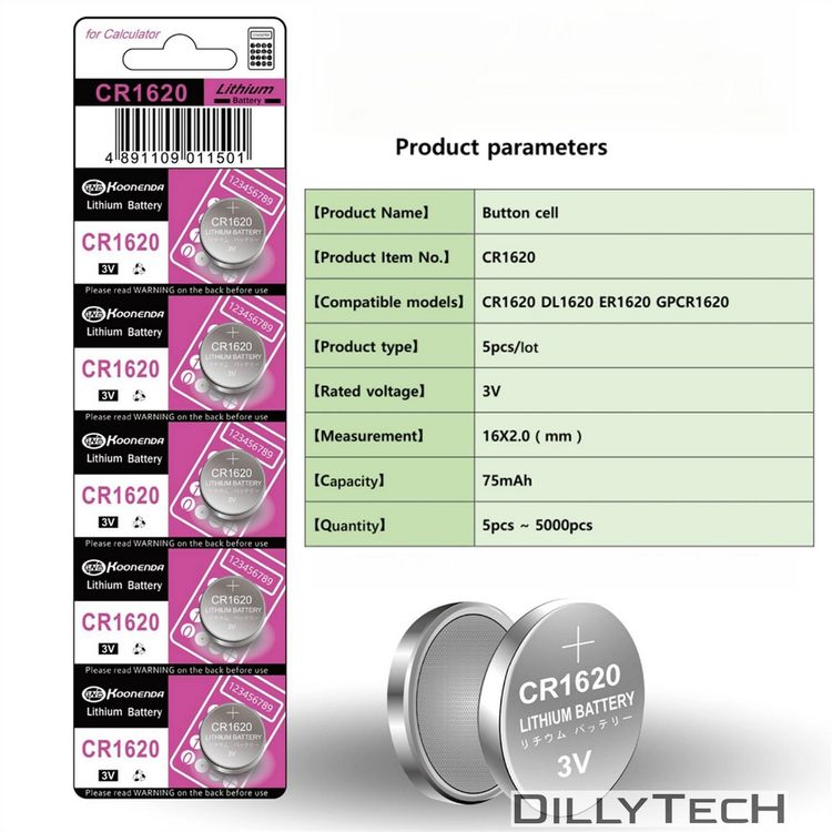 Caricatori & Batterie: Koonenda CR1620 Knopfzellenbatterie - 5 Stk. – Nuovo e nell'imballaggio originale da Erlenbach ZH venduto da dillytech.ch 2