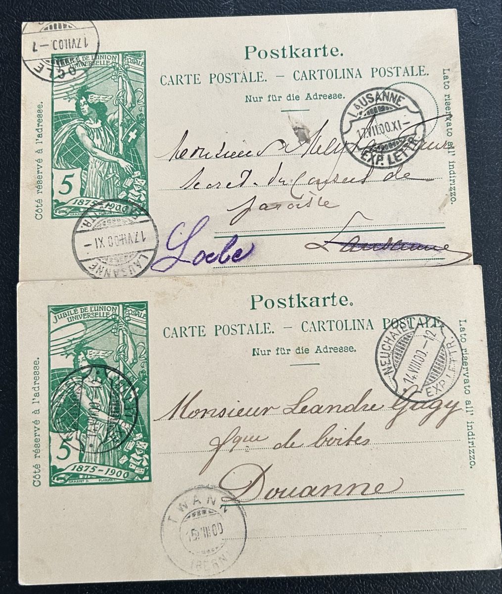 Alle Briefmarken: 2 UPU Postkarten mit Rasierklingenstempel – Gebraucht aus Horw von Tellbub