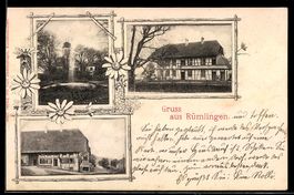 AK Rümlingen, Fachwerkhaus und Partie im Park