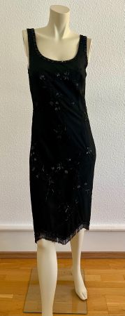 Rene Lezard Kleid schwarz Gr. 34 Pailletten Perlen Stickerei