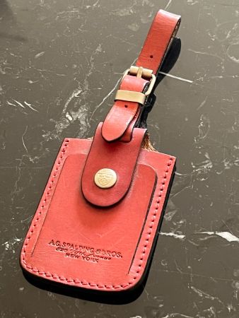 🗽 Spalding & Bros Bag Tag Vintage Cuir Rouge | New York