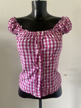 Trachtenbluse Pink-Weiss Karo Gr. 36