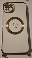 iPhone 15 Plus Cover (weiss + gold, Topzustand)