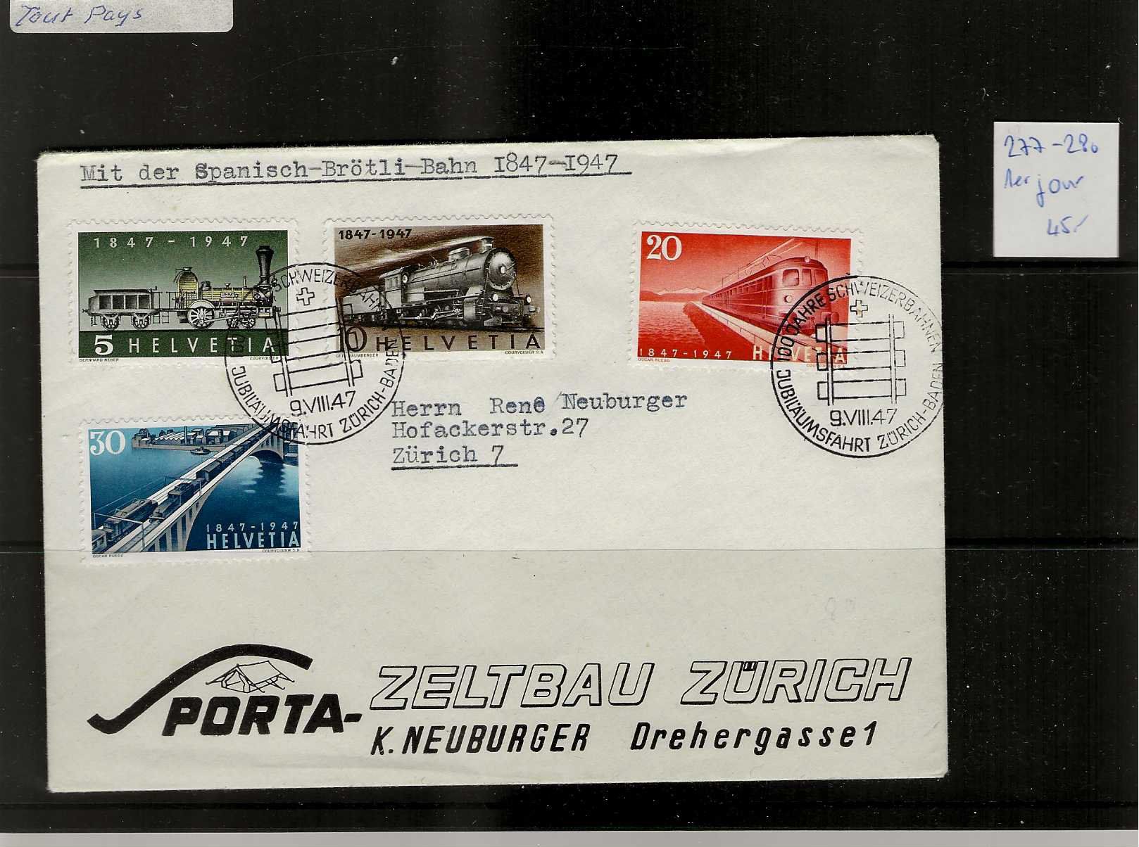 Buste & buste per spedizione: enveloppe 277-280 1er jour – Usato da Sorvilier venduto da carose01