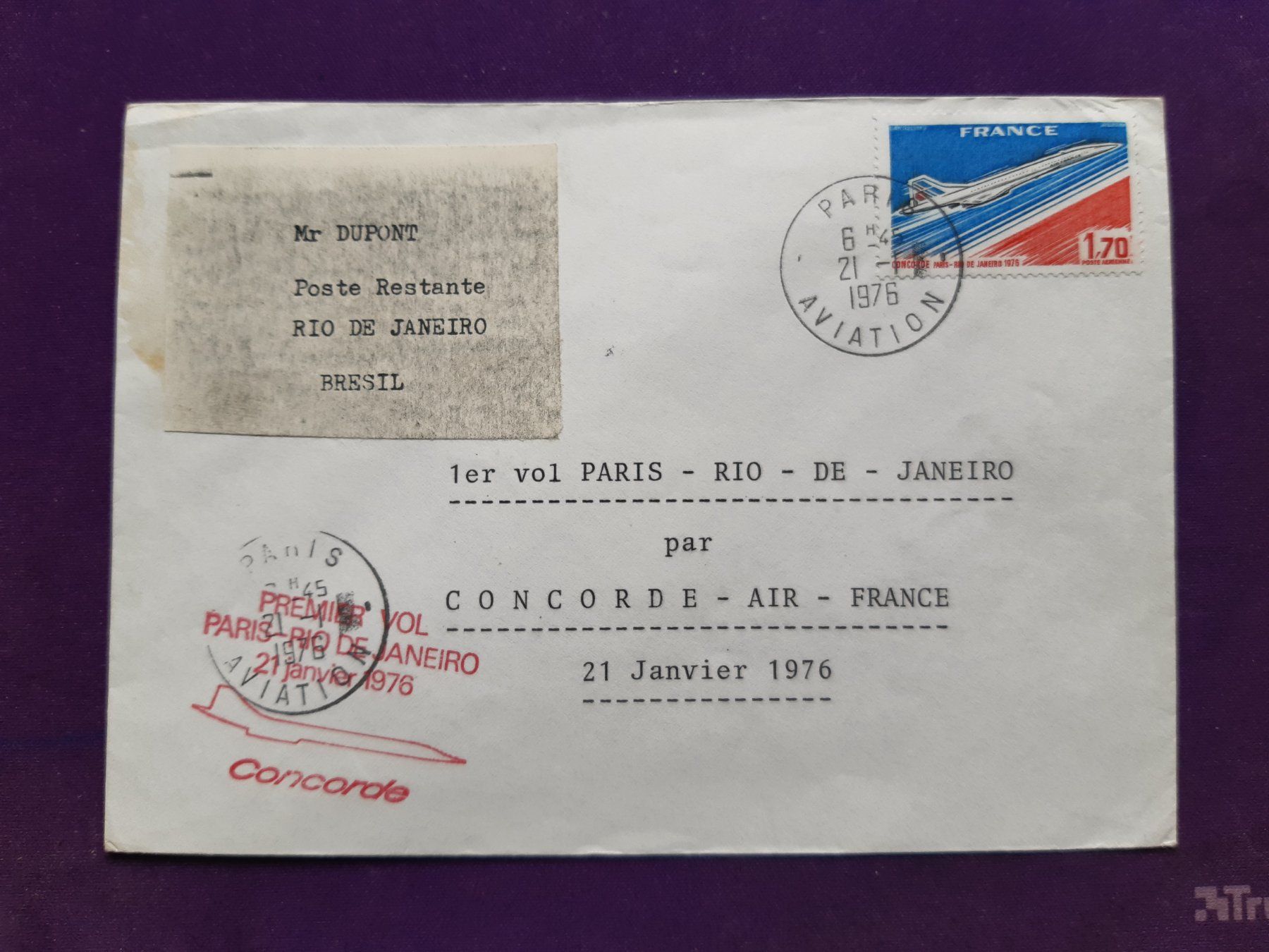 Alle Briefmarken: Erstflugbrief CONCORDE Paris - Rio, 21.11.1976 ! – Gebraucht aus Wangs von weisstannen01