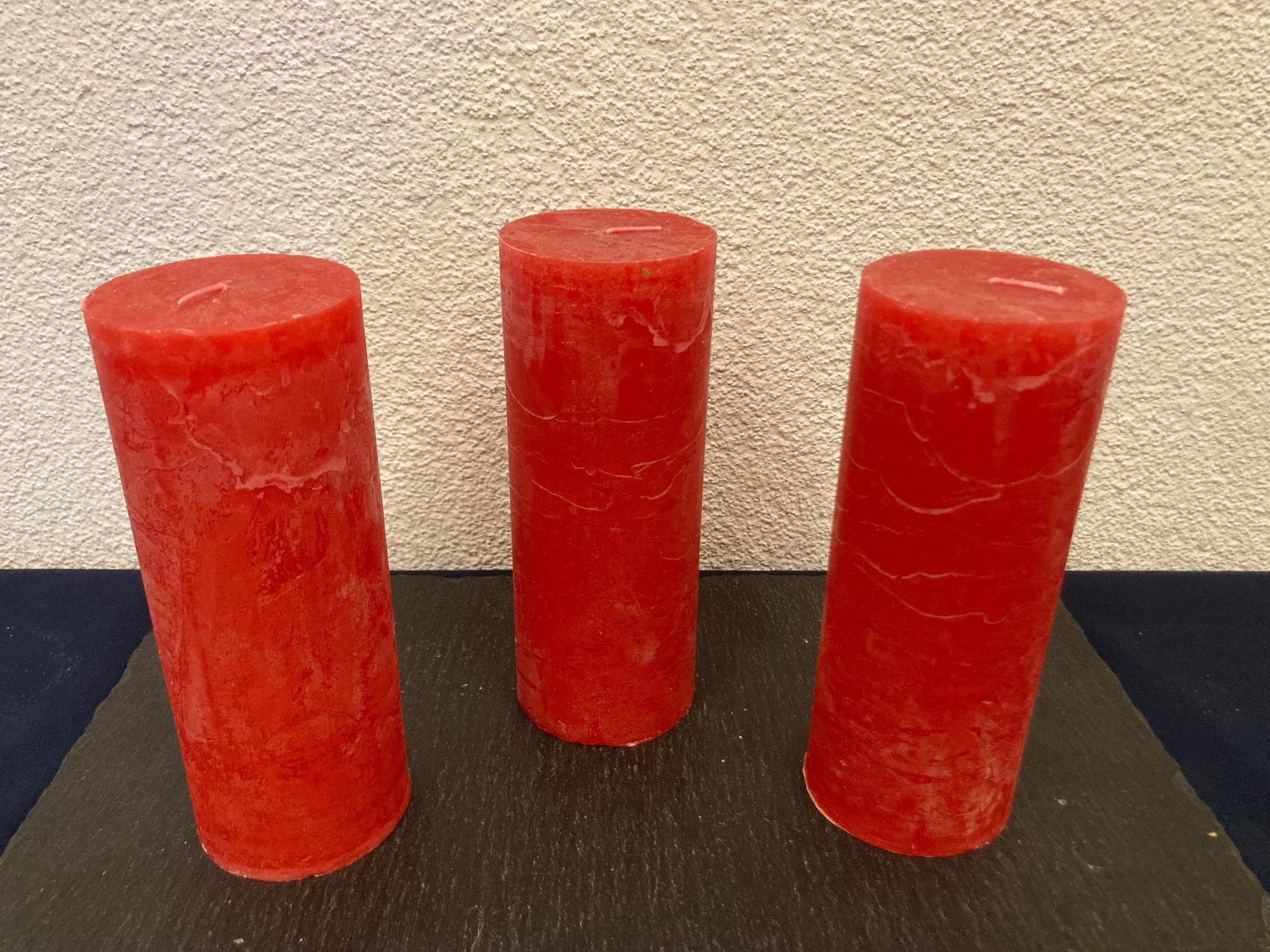 Kerzen 3er Set, je 7x18 cm und je 600g, rot Raureif (Neu (gemäss ...