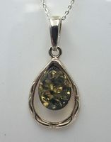 Silber Anhänger mit Bernstein – Tropfenform – Länge 2,9 cm