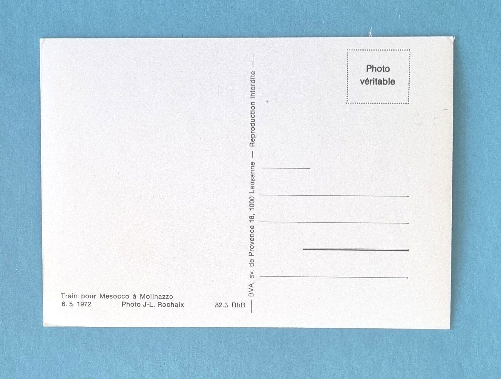 Cartes postales: Molinazzo - Train pour Mesoco - Rhätische Bahn - RhB - 1972 – D'occasion à Rothrist par RROENK 1